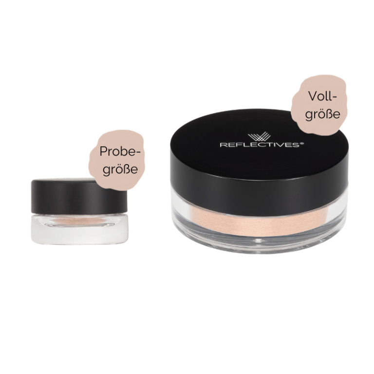 Packshots neue Probedose und Vollgröße Mineral Foundation im Größenvergleich.
