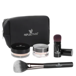 Im Mineral Special-Set enthaltene Produkte vor Kosmetiktasche.