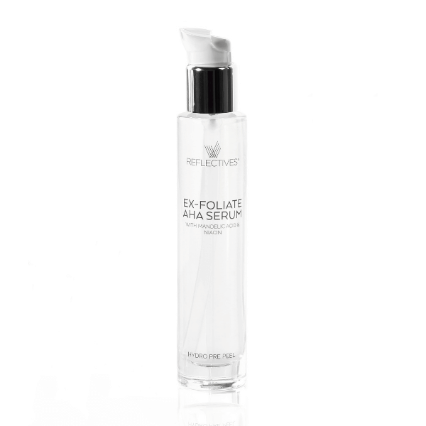 Mandelsäure Peeling und Niacinamid Serum kombiniert im Ex-Foliate AHA Serum (Packshot 15ml von vorne).