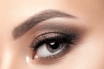 Nahaufnahme vom Augen Make-up einer Frau, das mit Mineral Lidschatten geschminkt wurde.